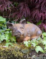 Cast Iron Resting Pig Sculpture in Situ