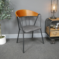 Metal, Wood & Leather Curved Back Dining Chair