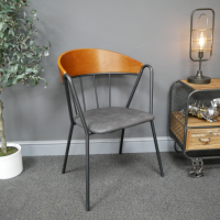 Metal, Wood & Leather Curved Back Dining Chair