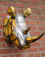 ‘Volt’ the Rhino Head Mount Wall Art mounted on brick wall main image