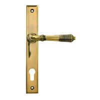 Ribbed Slimline Exterior Door Handle in an Aged Brass Finish Ribbed Slimline Exterior Door Handle in an Aged Brass Finish