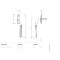 Right-Handed Georgian Espagnolette Window Handle Technical Drawing Right-Handed Georgian Espagnolette Window Handle Technical Drawing