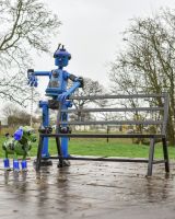 Recycled Metal Robot with Dog Selfie Bench