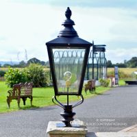 Black Rochester Entrance Pillar Light in Situ on a Brick Pillar Black Rochester Entrance Pillar Light in Situ on a Brick Pillar