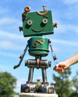 Scale image of Rodney Recycled Metal Robot Sculpture Scale image of Rodney Recycled Metal Robot Sculpture