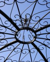 "Kensington" Domed Wrought Iron Gazebo in a Midnight Black Finish Close up of Peak of Dome