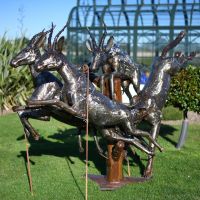Recycled Metal Antelopes Being Chased By Cheetah Sculpture