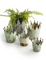 Set of Five Rustic "Royal" Crown Planters in Situ Set of Five Rustic "Royal" Crown Planters in Situ