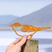 Rustic Blackcap Warbler Steel Fence Topper in Situ