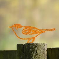 Rustic Steel Fence Topper with Blackcap Warbler Design