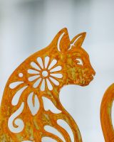 Rustic Botanical Cat Artistic Plant Pot Spike - Set of Two close up of head