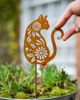 Rustic Botanical Cat Artistic Plant Pot Spike - Set of Two with hand in shot for scale