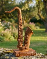 Rustic Cast Iron "Poetic Saxophone" Freestanding Garden Sculpture Digital Illustration