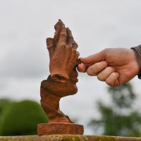 Rustic Cast Iron Abstract Face Sculpture to Scale
