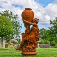 Rustic Cast Iron Greek Lady & Vase Sculpture in situ in the Garden
