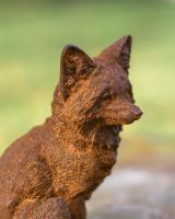 Rustic Cast Iron "Inquisitive" Baby Fox Garden Sculpture