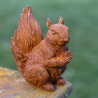 Rustic Cast Iron "Nutty" Squirrel Miniature Garden Sculpture 