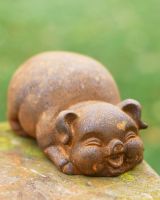 Rustic Cast Iron Rounded Lying Pig Garden Sculpture Rustic Cast Iron Rounded Lying Pig Garden Sculpture