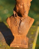 Close-Up of Rustic Cast Iron "Sophisticated Gentleman" Dog Garden Sculpture
