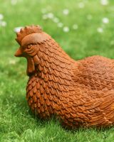 Rustic Cast Iron Chicken Sculpture Side on