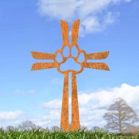 Rustic Contemporary Paw Print on Cross Grave Marker Ground Spike