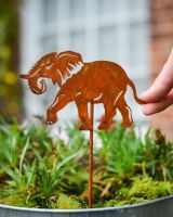 Rustic Elephant Artistic Plant Pot Spike - Set of Two with hand in shot for scale
