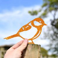 Scale Shot of Rustic Great Tit Steel Fence Topper Scale Shot of Rustic Great Tit Steel Fence Topper