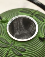 Metal Tea Infuser Inside Green Cast Iron Teapot 