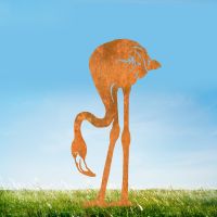 Rustic "Head Down" Flamingo Sheet Steel Silhouette in Situ