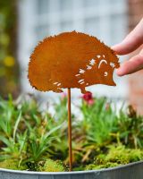 Rustic Hedgehog Artistic Plant Pot Spike - Set of Two with hand in shot