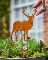 Rustic Highland Stag Artistic Plant Pot Spike - Set of Two with hand in shot for scale