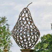 Rustic Horseshoe Pear Sculpture on Display in the Garden