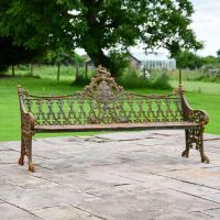 Three Seater Gothic Rustic Garden Bench in Situ