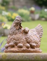 Rustic Mother Hen Cast Iron Garden Sculpture Digital Illustration