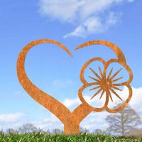 Poppy on Love Heart Grave Marker Ground Spike in Rustic Finish in Situ