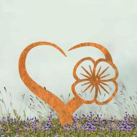 Rustic Poppy on Love Heart Grave Marker Ground Spike