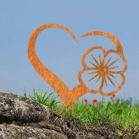 Rustic Poppy on Love Heart Grave Marker Ground Spike in Situ