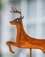 Rustic Prancing Deer Artistic Plant Pot Spike - Set of Two head close up