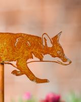 Rustic Prowling Fox Artistic Plant Pot Spike - Set of Two close up of head