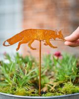 Rustic Prowling Fox Artistic Plant Pot Spike - Set of Two with hand in shot for scale