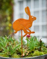 Rustic Running Hare Artistic Plant Pot Spike - Set of Two
