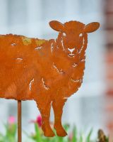 Rustic Sheep Artistic Plant Pot Spike - Set of Two head close up