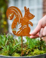 Rustic Squirrel Artistic Plant Pot Spike - Set of Two with hand in shot for scale