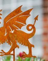 Rustic Welsh Dragon Artistic Plant Pot Spike - Set of Two close up of wings and tail