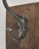 Close up of the hook on Rustic Wood And Iron Coat Hook dark Close up of the hook on Rustic Wood And Iron Coat Hook dark
