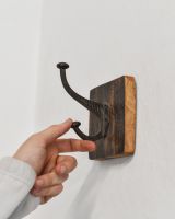 Rustic Wood And Iron Coat Hook - dark and square Rustic Wood And Iron Coat Hook - dark and square
