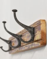 Rustic Wood And Iron Coat Hooks up close of hooks - Natural Rustic Wood And Iron Coat Hooks up close of hooks - Natural