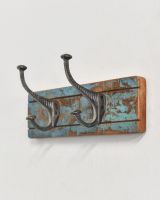 Rustic Wood And Iron Coat Hooks - blue