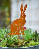 Rusting Sitting Hare Artistic Plant Pot Spike - Set of Two