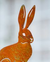 Rusting Sitting Hare Artistic Plant Pot Spike - Set of Two close up of head